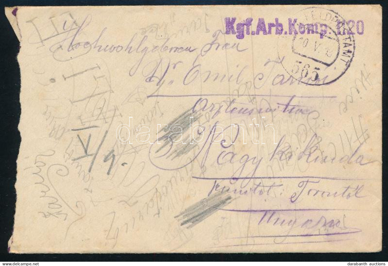 1918 Tábori Posta Levél "Kgf. Arb. Komp. 1120" + "FP 565" - Altri & Non Classificati