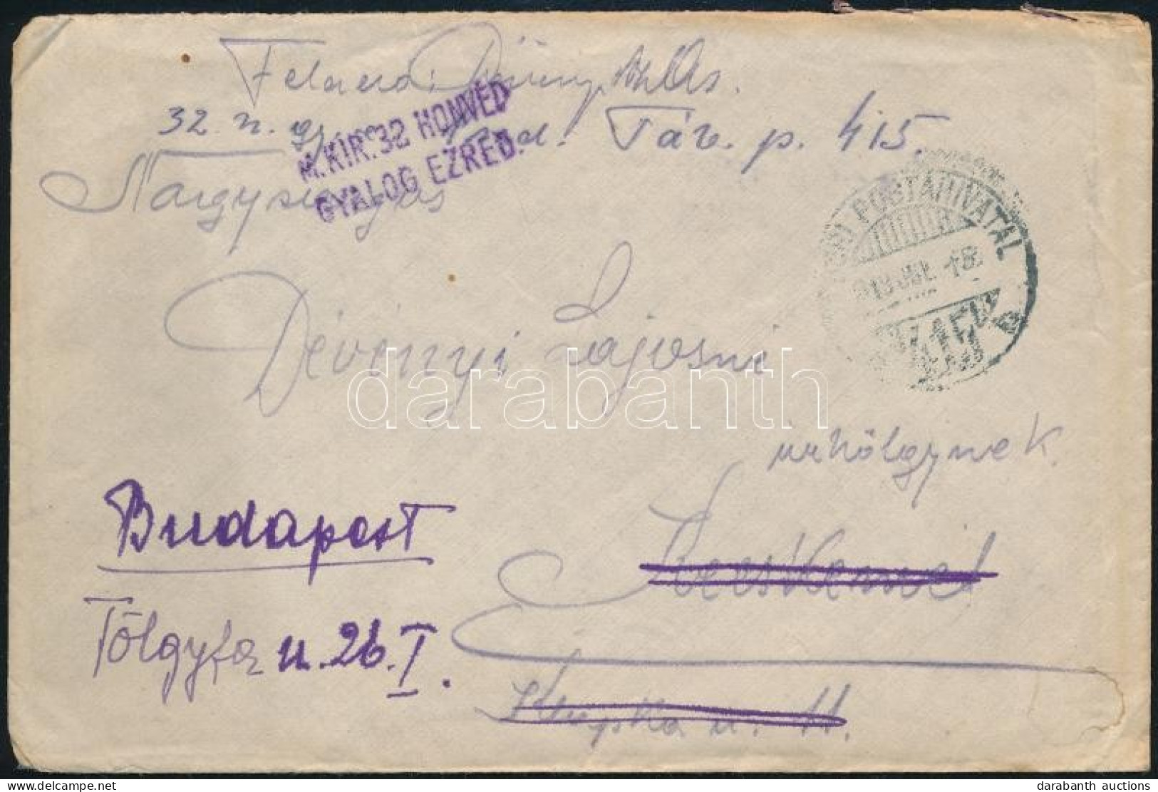 1918 Tábori Posta Boríték "M.KIR. 32 HONVÉD GYALOG EZRED" + "TP 415" - Other & Unclassified