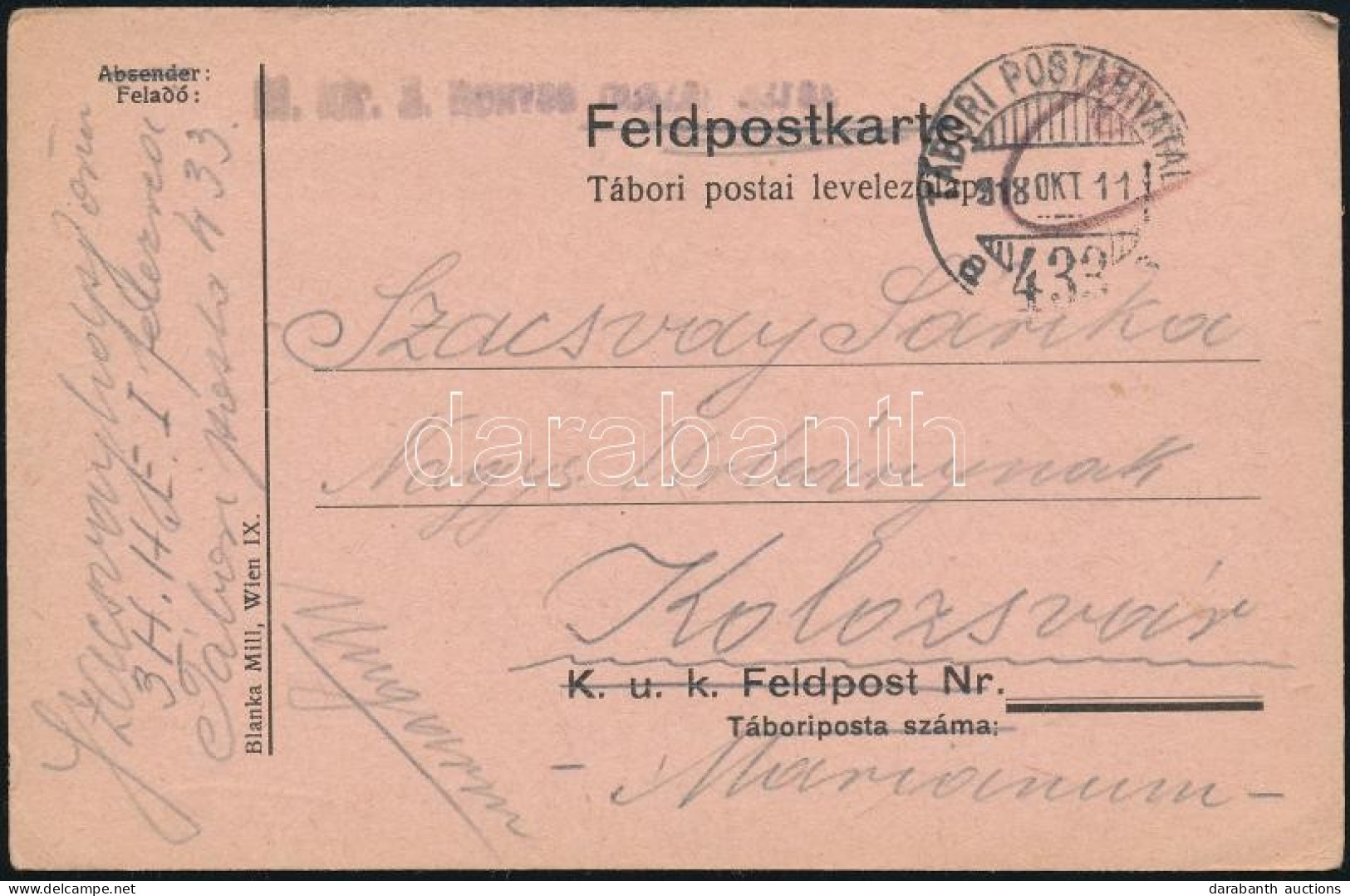 1918 Tábori Posta Levelezőlap "M.kir. 3. Honvéd Ezred" + "TP 433 A" - Sonstige & Ohne Zuordnung