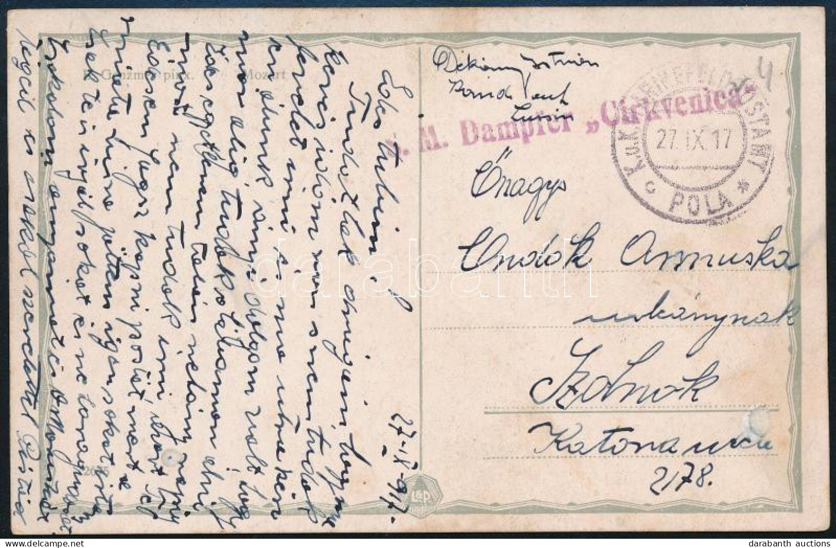 1917 Tábori Posta Képeslap "S.M. Dampfer Cirkvenica" - Other & Unclassified