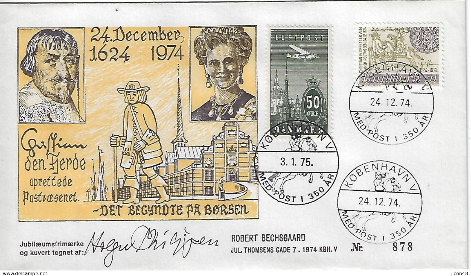 Denmark 1975  35oth Ann.of Danish Post (o) Mi.577 + 220 - Covers & Documents