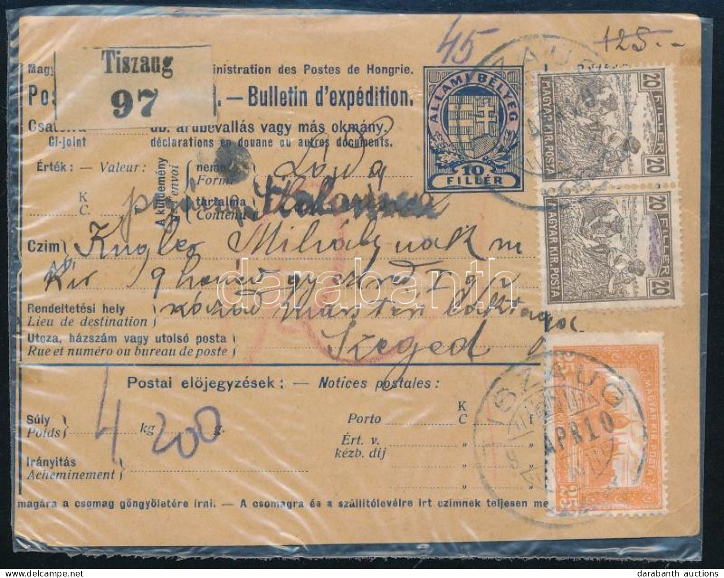 1923 Csomagszállító 4 Db Bélyeggel - Other & Unclassified