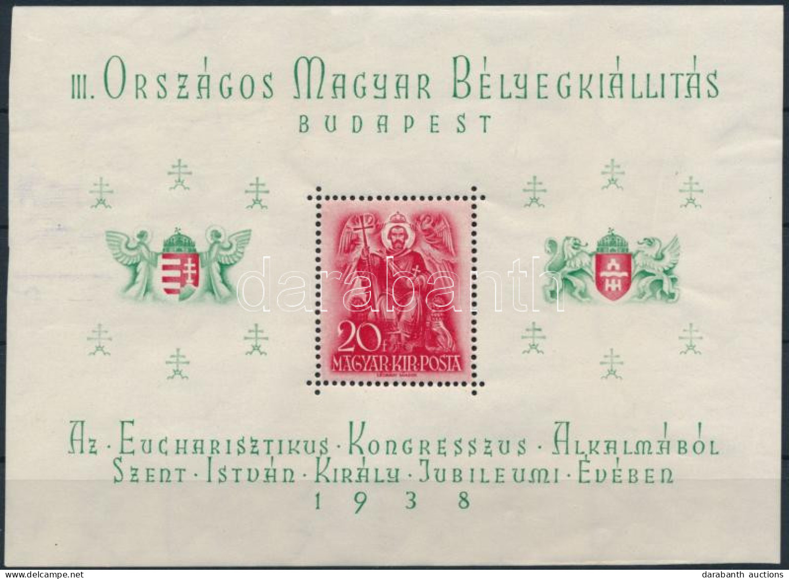 ** 1938 ORBÉK Blokk (gumihibák, Ránc / Gum Disturbance, Crease) - Other & Unclassified