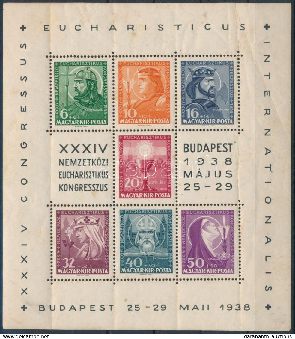 ** 1938 Eucharisztikus Blokk A Tervező Neve Nélkül, Harmadosztályú Minőségben (100.000) (stain, Folded, Creases) - Altri & Non Classificati