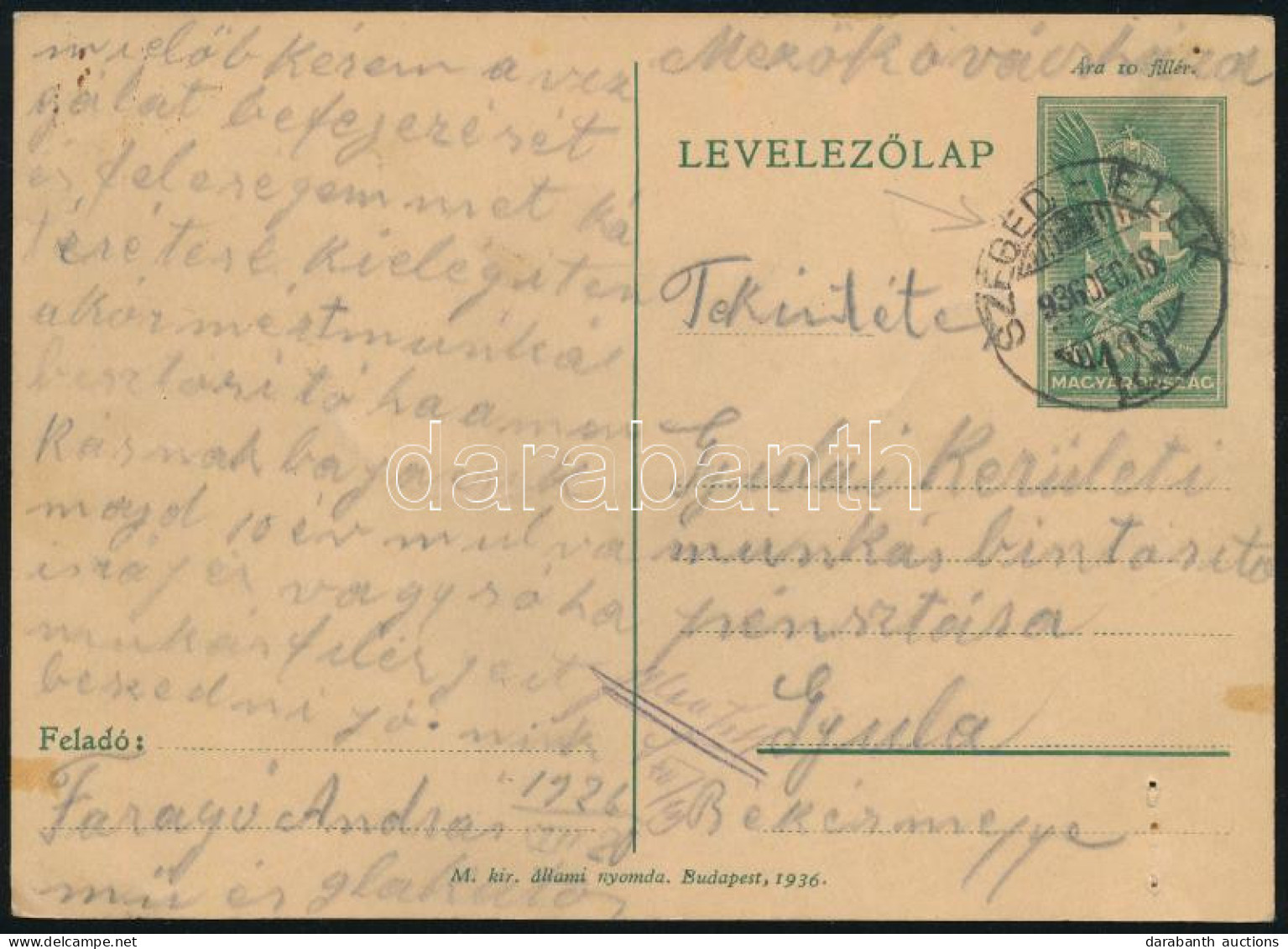 1936 Levelezőlap SZEGED-ELEK Mozgóposta Bélyegzéssel - Other & Unclassified