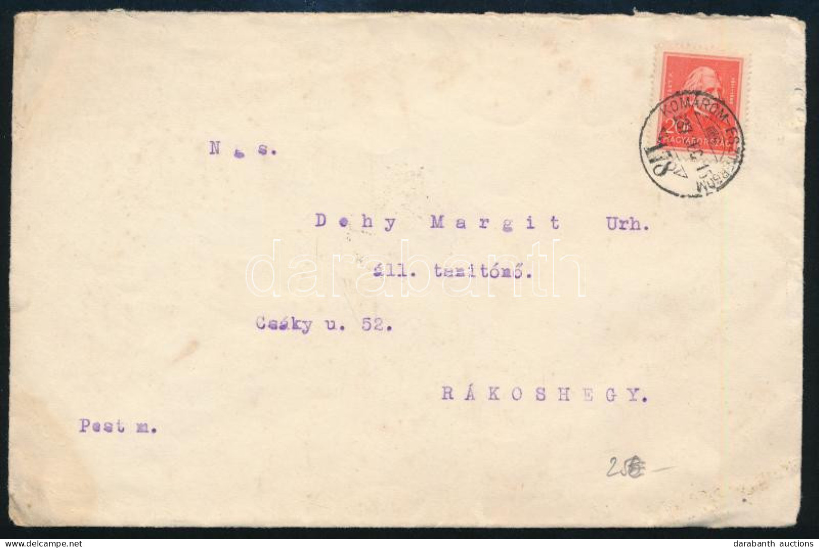 1937 Levél KOMÁROM-ESZTERGOM Vasúti Mozgóposta Bélyegzéssel / Cover With Railway Postmark - Andere & Zonder Classificatie