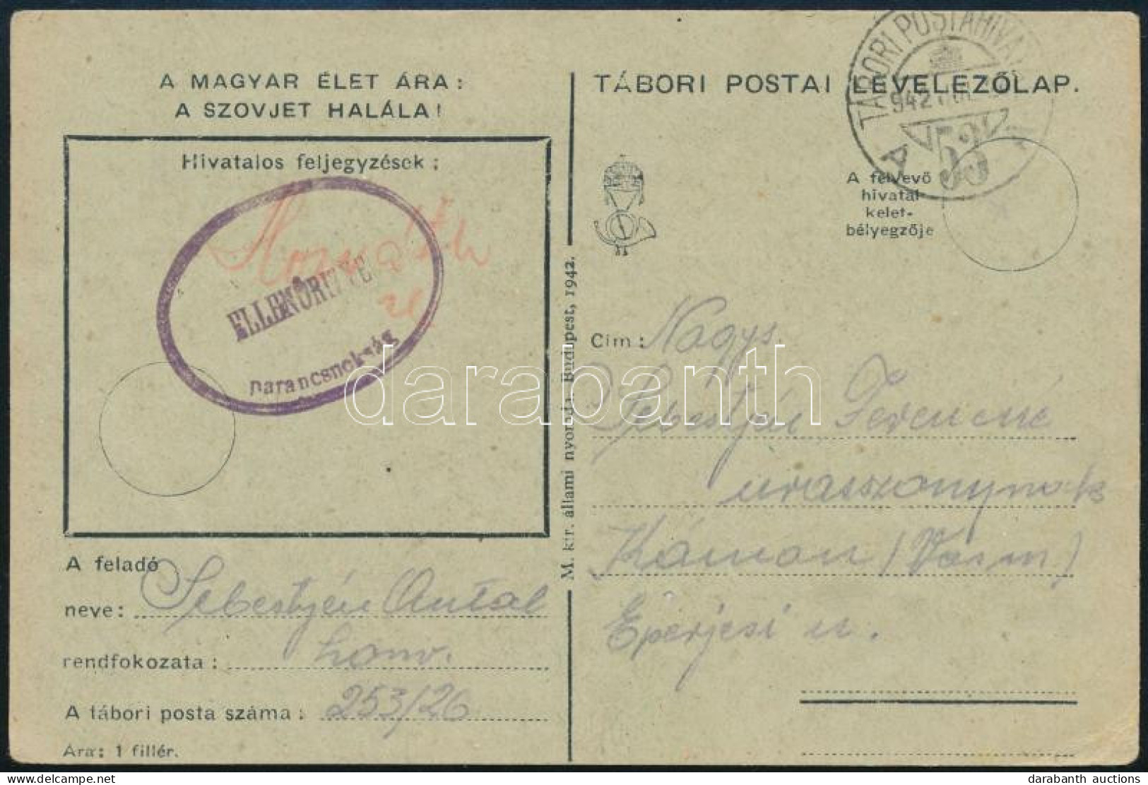 1942 II. Világháborús Tábori Posta Levelezőlap "TP 53 A" - Other & Unclassified