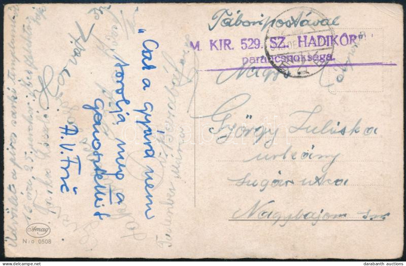 1943 Képeslap Tábori Postával "M. KIR. 529. HADIKÓRHÁZ PARANCSNOKSÁGA" - Sonstige & Ohne Zuordnung