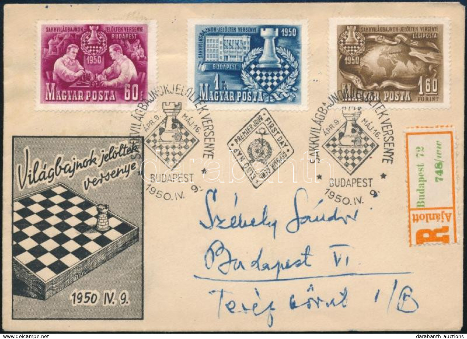 1950 Sakk (I.) Sor Ajánlott Futott FDC-n - Other & Unclassified