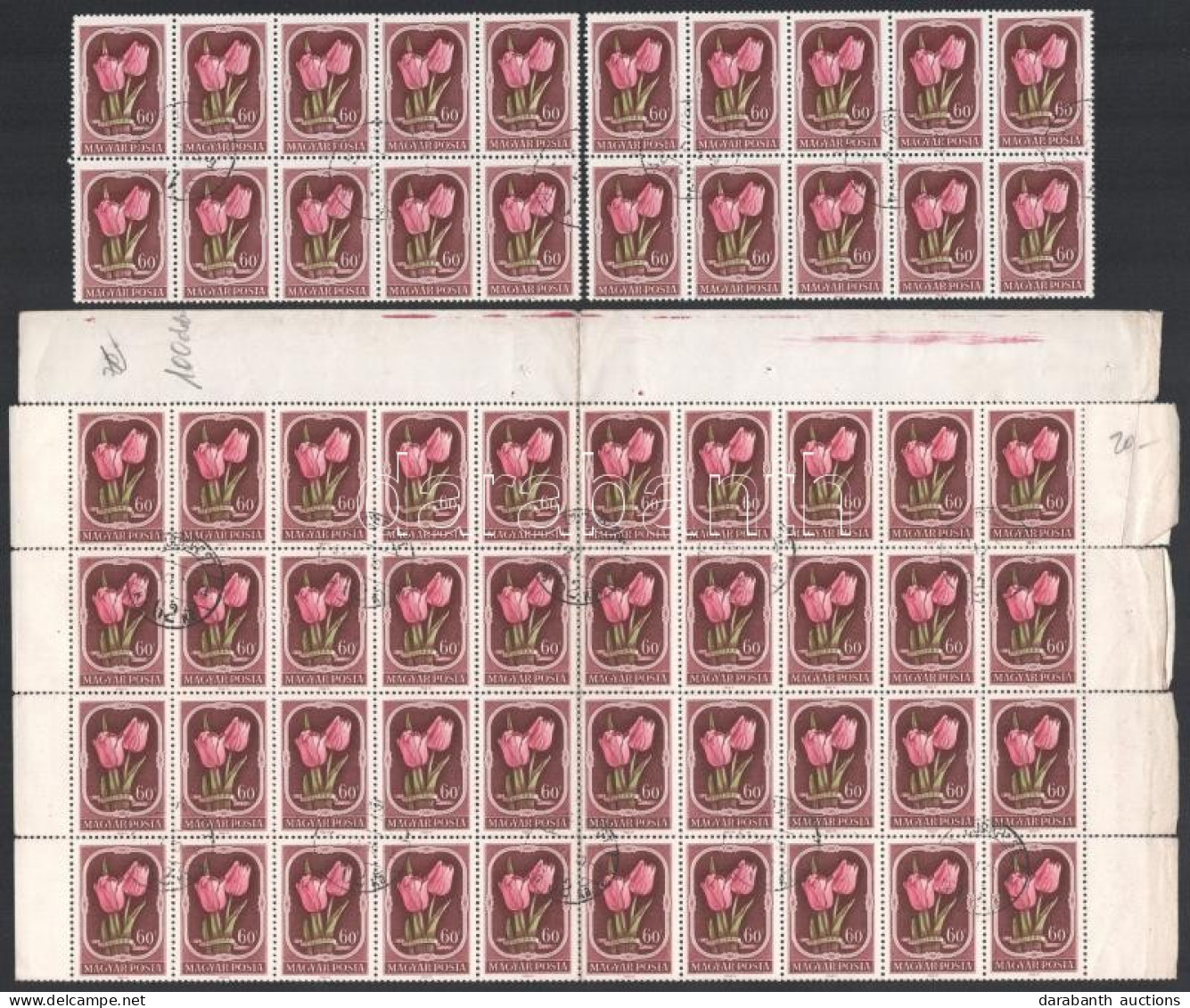 O 1951 Virág (II.) 100 Db 60f ívdarabokban (4.000) - Sonstige & Ohne Zuordnung