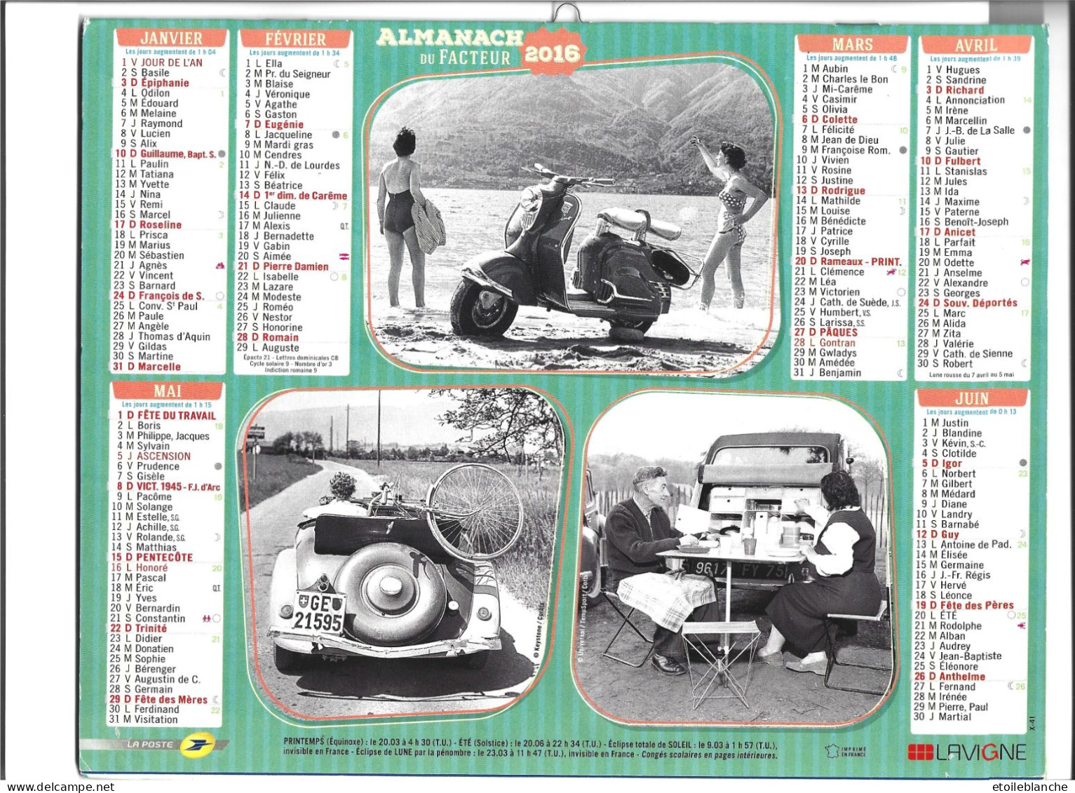 Calendrier 2016 Photos Véhicules Vacances, Scooter, 2CV Pique-nique, Coccinelle VW, Tandem, Voiture Décapotable - Grossformat : 2001-...