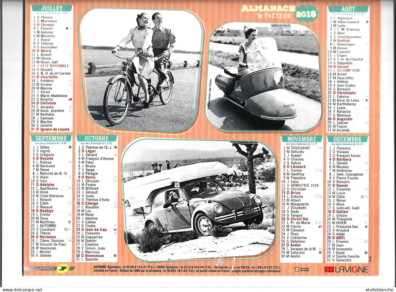 Calendrier 2016 Photos Véhicules Vacances, Scooter, 2CV Pique-nique, Coccinelle VW, Tandem, Voiture Décapotable - Grand Format : 2001-...