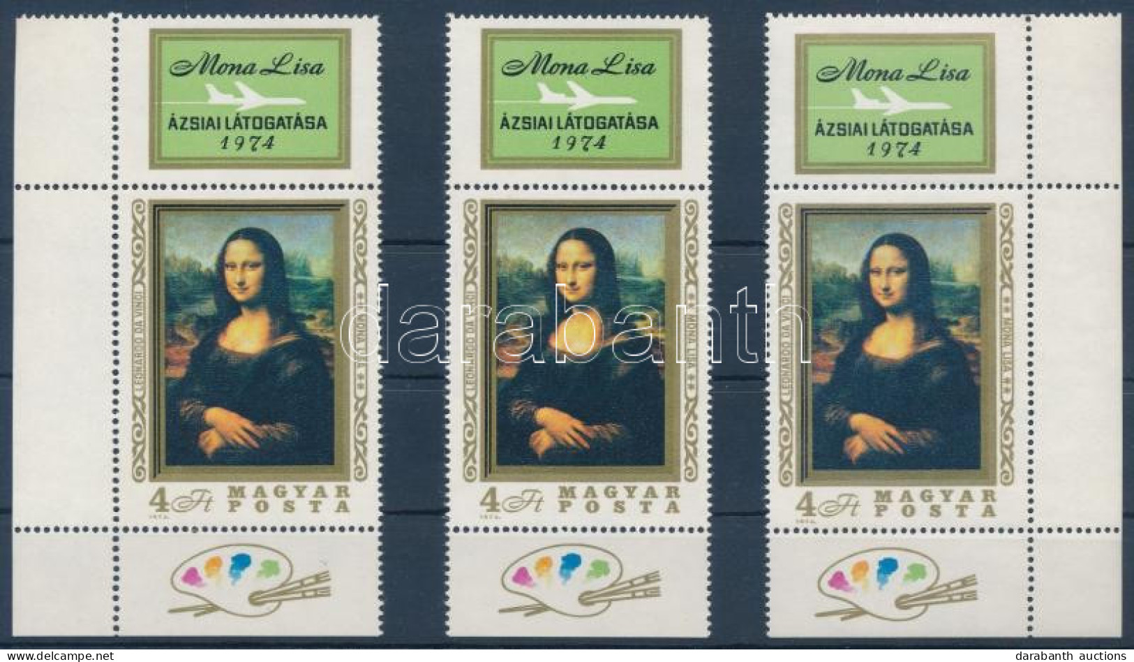 ** 1974 3 Db Mona Lisa Felső Szelvényes Bélyeg (3.600) - Sonstige & Ohne Zuordnung