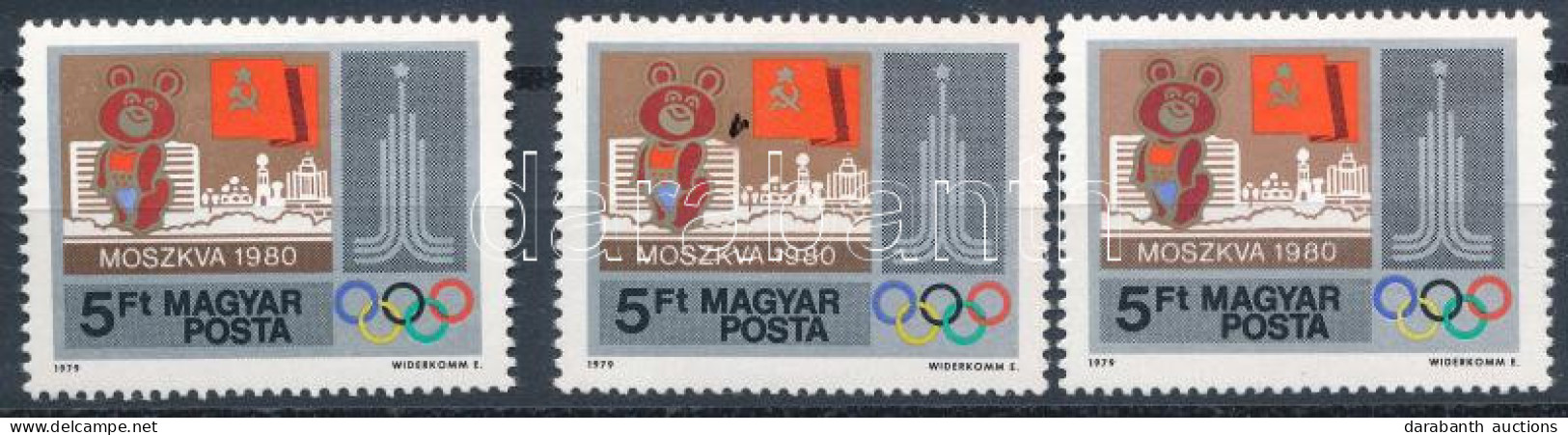 ** 1979 Olimpiai Városok 3 Db 5Ft Tévnyomattal (a Középsőn Filccel Jelölve A Bélyegen) - Otros & Sin Clasificación