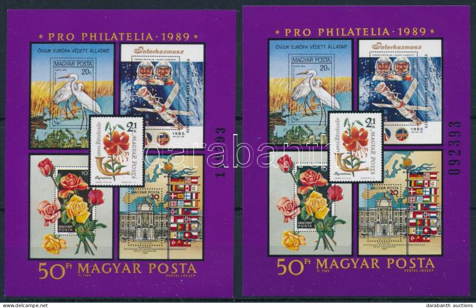 ** 1989 2 Db Pro Philatelia Blokk 3 Ill. 4 Mm Sorszámmal - Other & Unclassified