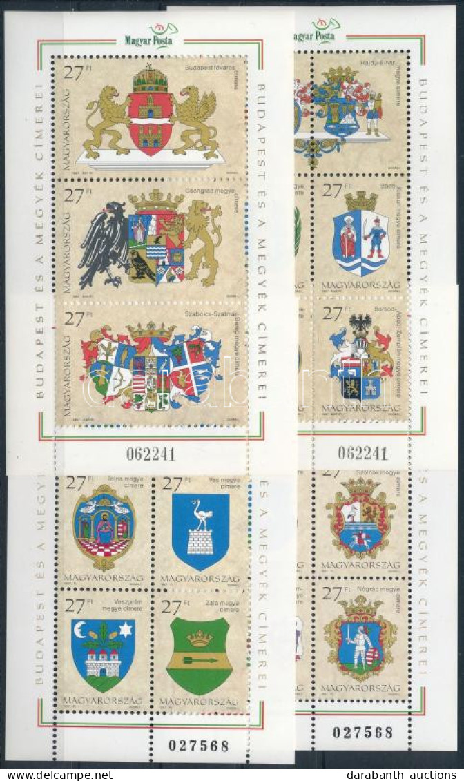 ** 1997 Budapest és Megyék Címerei (I.) + (II.) Blokk Párok, Páronként Azonos Sorszámmal - Sonstige & Ohne Zuordnung