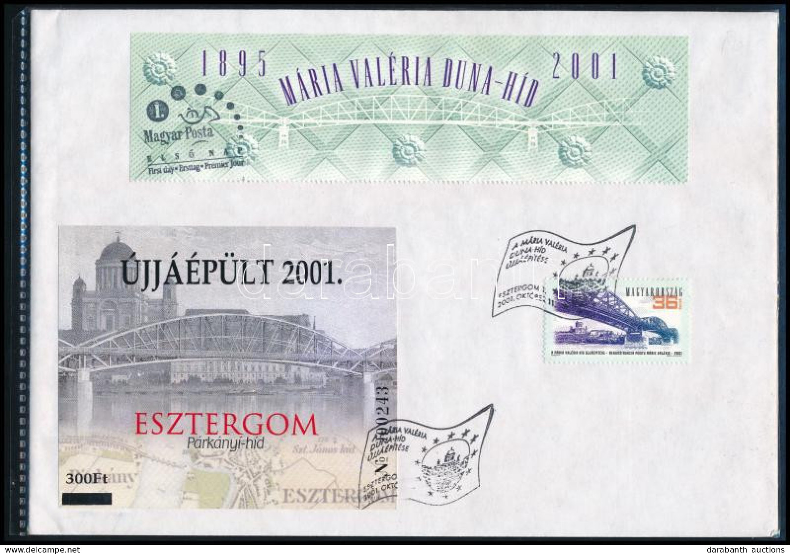 2001 Újjáépült Esztergom Párkányi-híd (Mária Valéria-híd) Felülnyomott Emlékív FDC-n - Altri & Non Classificati