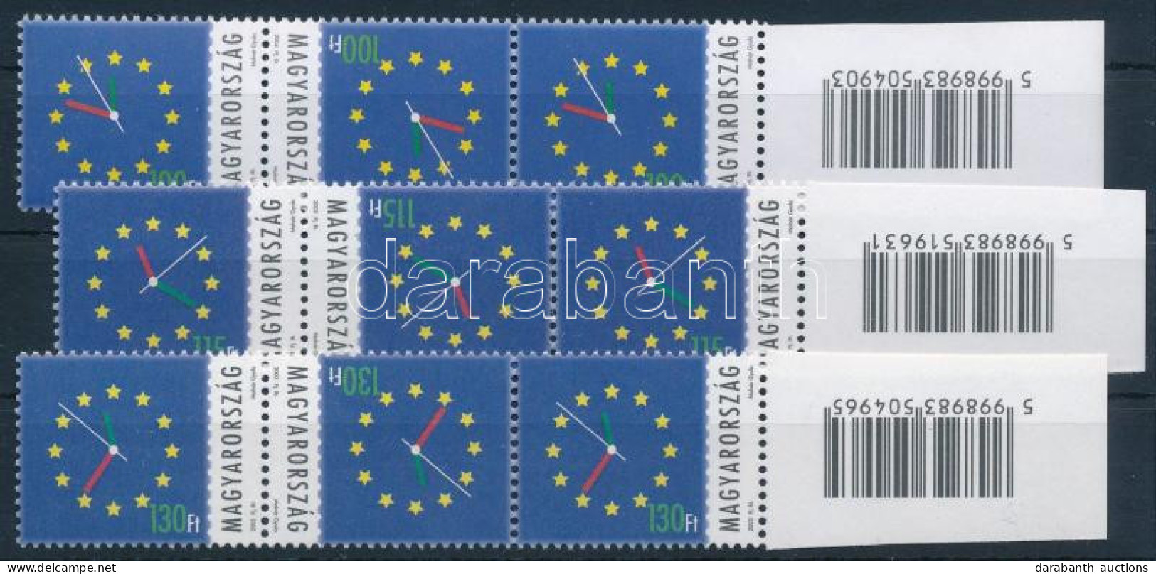 ** 2003-2004 Úton Az Európai Unióba 3 Db Vonalkódos -as Csík, Benne Fordított állású Párok - Other & Unclassified