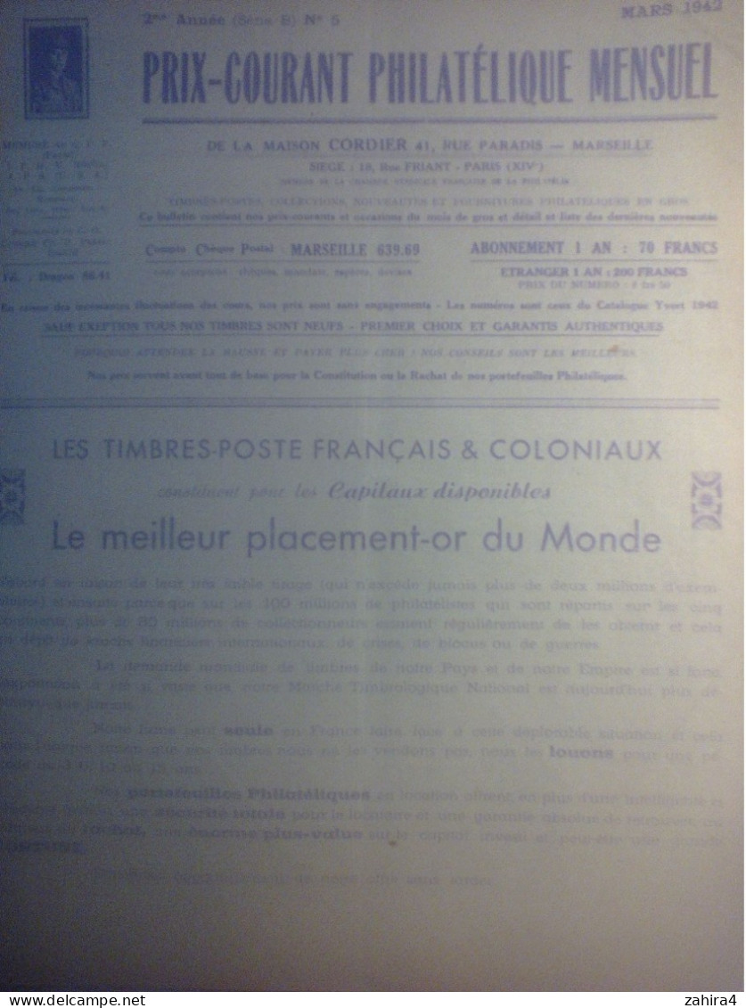 Temps Guerre Prix Courant Philatélique Illustré N°5 Un Peu De Tout Secours National 1941 Descarte Défense De L'empire - Frankrijk