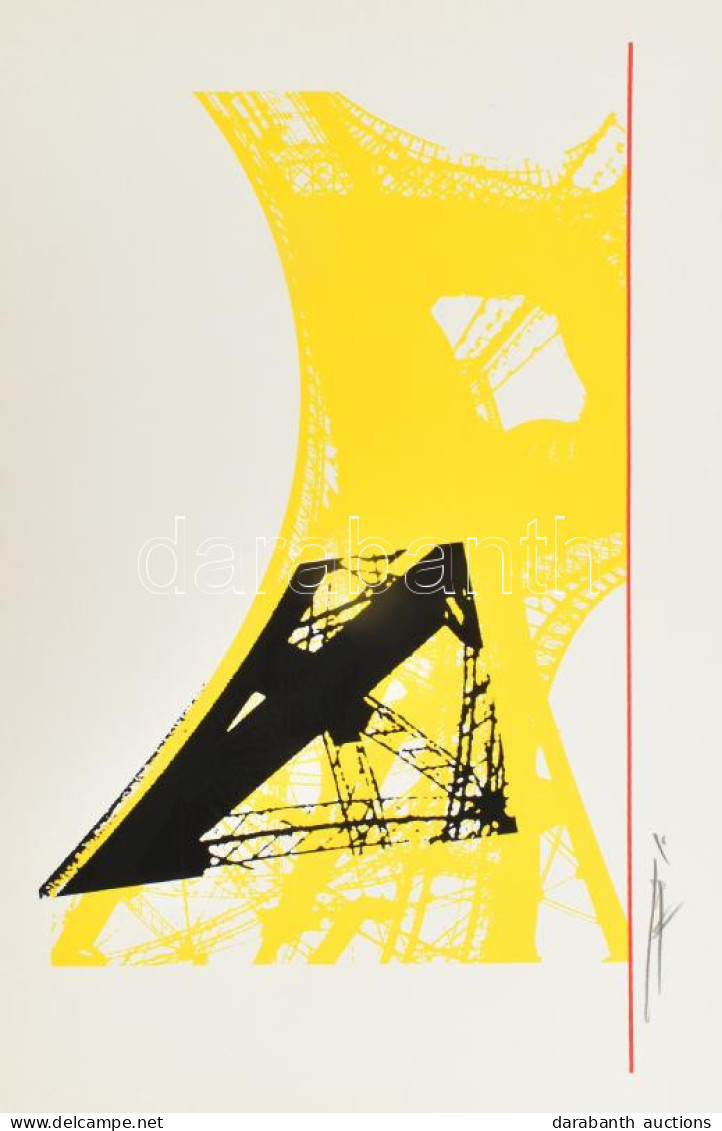 Hervé, Rodolf (1957-2000): Eiffel-torony. Szitanyomat, Papír, Jelzett. 36x21 Cm. / Hervé, Rodolf (1957-2000): Eiffel-tow - Other & Unclassified