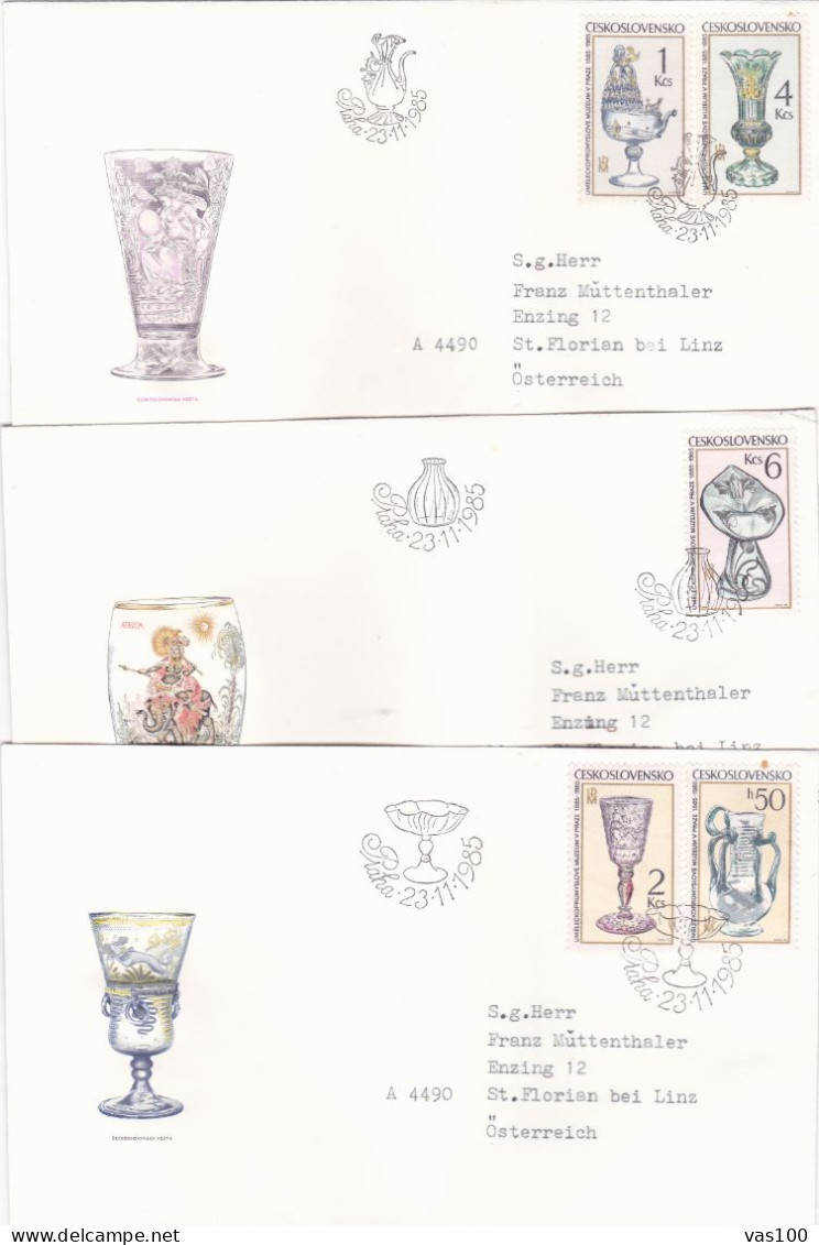 PORCELAIN  3 COVERS  FDC  CIRCULATED 1985 Tchécoslovaquie - Covers & Documents