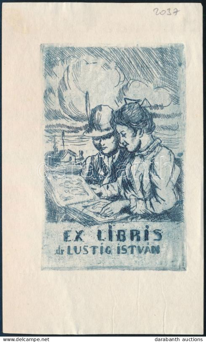 Parobek Alajos (1896-1947): Ex Libris Dr. Lustig István, Rézkarc, Papír, Jelzett, 11,5×7 Cm - Altri & Non Classificati