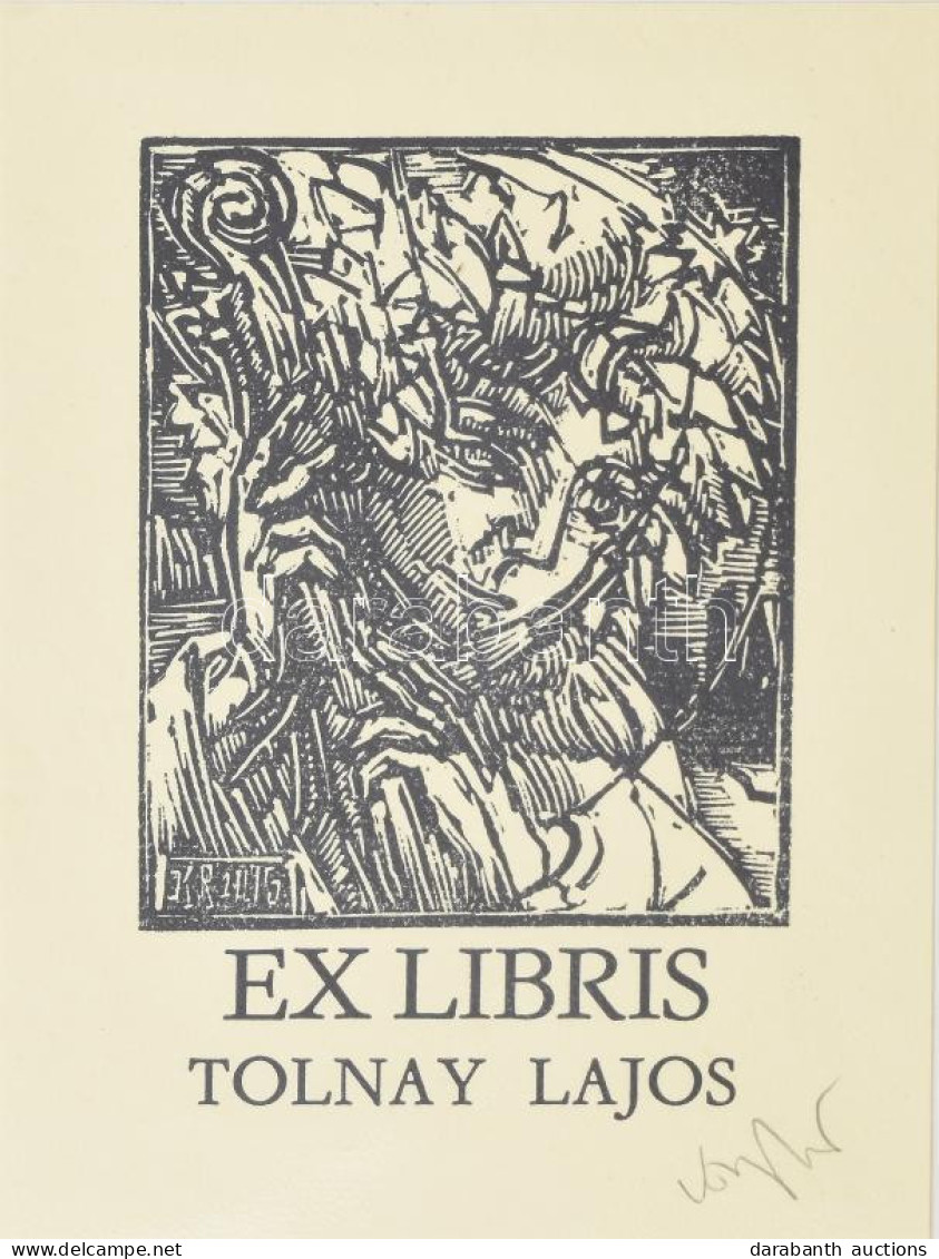 König (Kőnig) Róbert (1951-2014): Ex Libris Tolnay Lajos. Fametszet, Papír, Jelzett, Kartonra Kasírozva, 11,5x7 Cm - Otros & Sin Clasificación