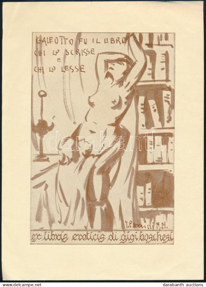 Ezio Parrini (1906-1964): Ex Libris Eroticis Di Gigi Boschesi, 1940. Klisé, Papír, Jelzett A Klisén, 17x11,5 Cm. - Otros & Sin Clasificación