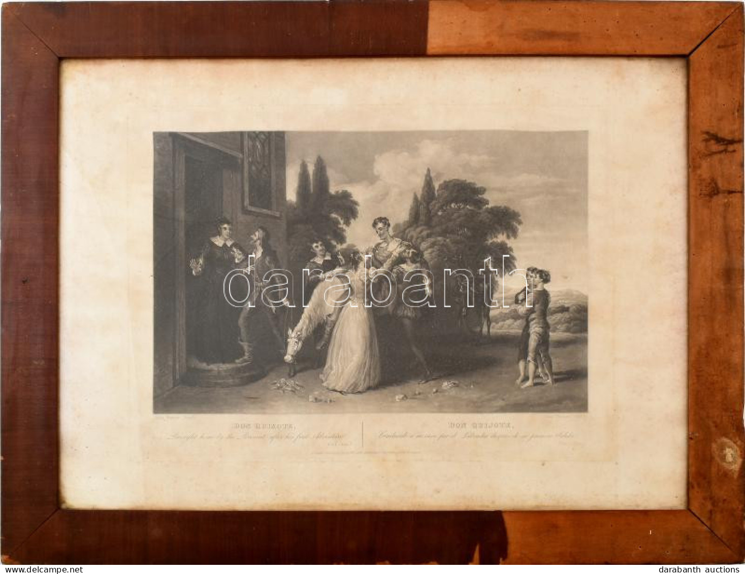 1827 Turner: Don Quijote London, Ackerman. Nagy Méretű Rézmetszet.31x48 Cm Üvegezett, Sérült Fa Keretben - Gravures