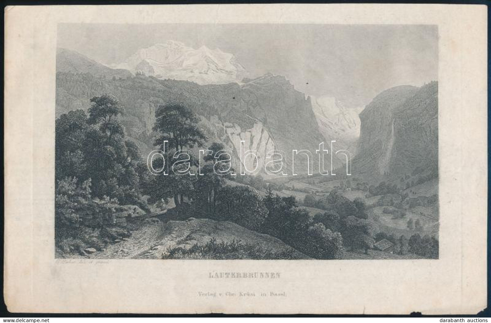 1860 Casper Ulrich Huber: Lauterbrunnen, Acélmetszet, 15×22 Cm - Engravings