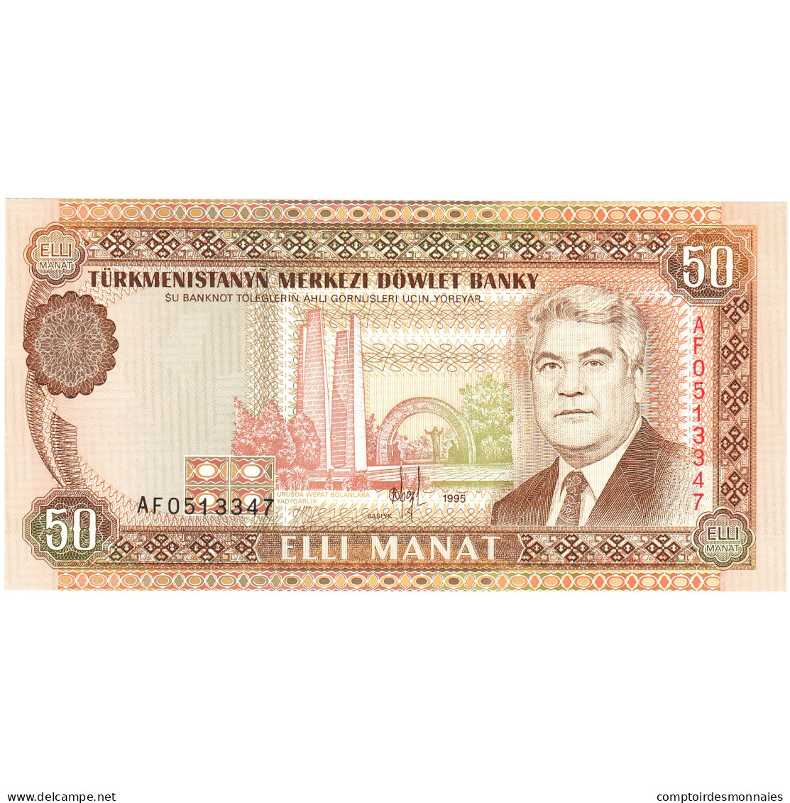 Billet, Turkmenistan, 50 Manat, 1995, Undated, KM:5b, NEUF - Turkmenistán