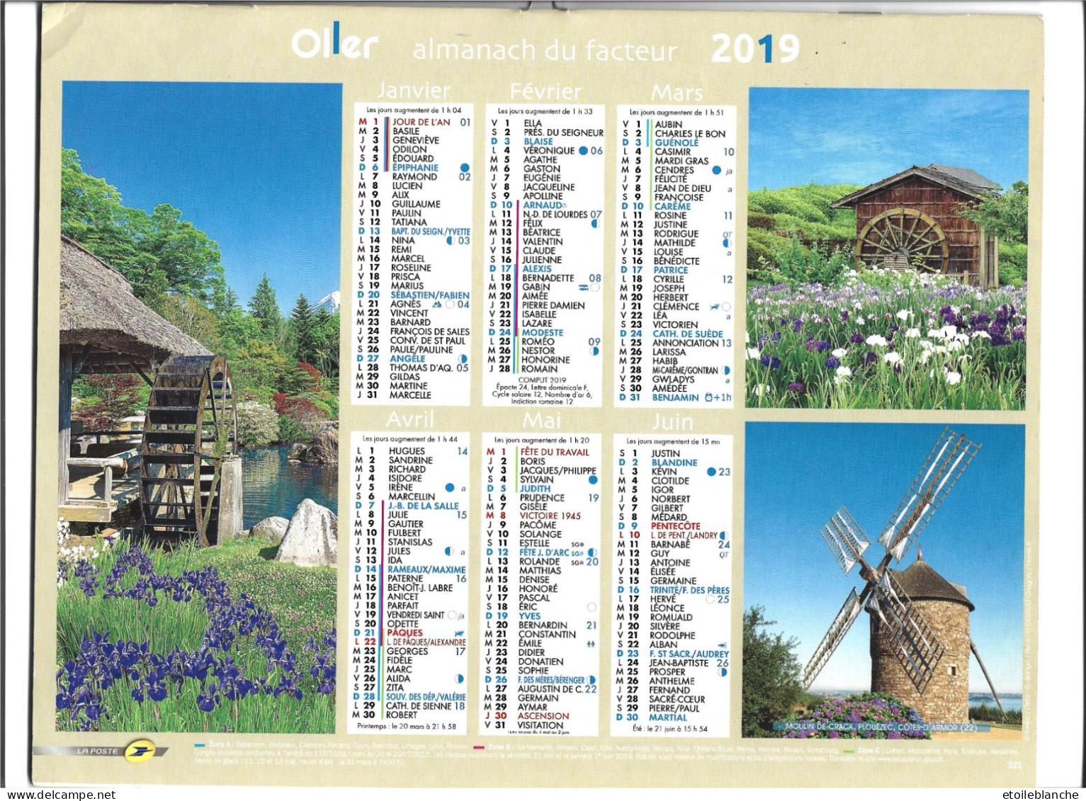 Calendrier 2019 Photos Moulins à Eau Et à Vent, Tous Pays Europe (France Craca Plouezec 22) - Formato Grande : 2001-...