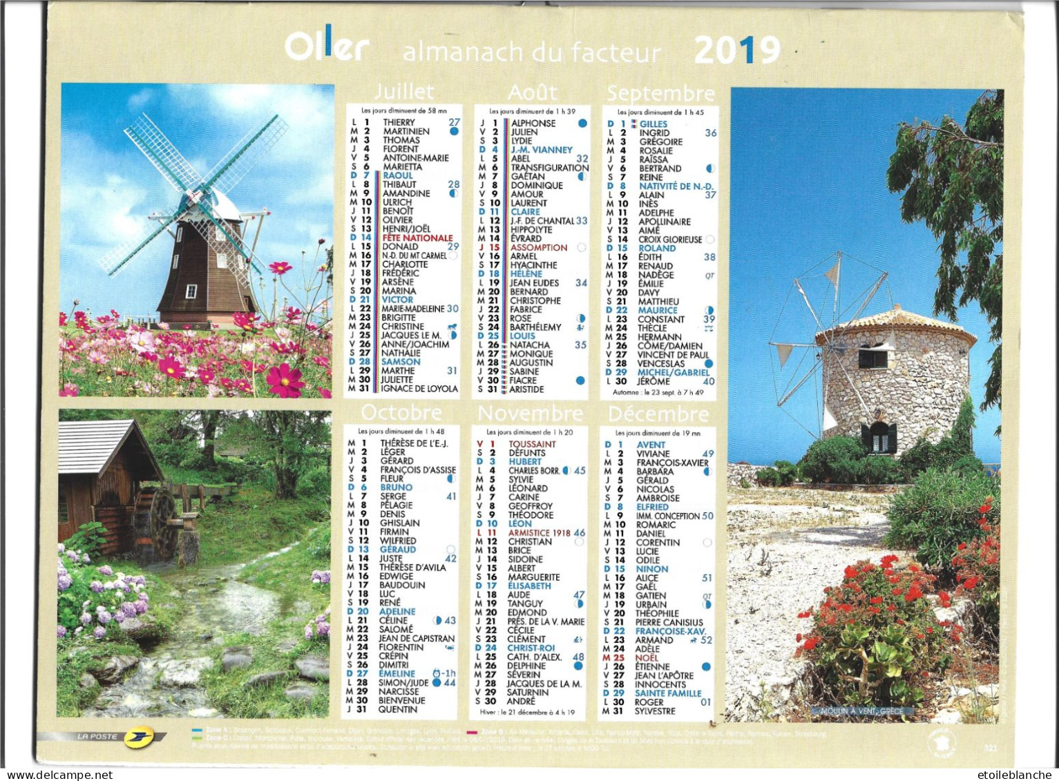 Calendrier 2019 Photos Moulins à Eau Et à Vent, Tous Pays Europe (France Craca Plouezec 22) - Groot Formaat: 2001-...