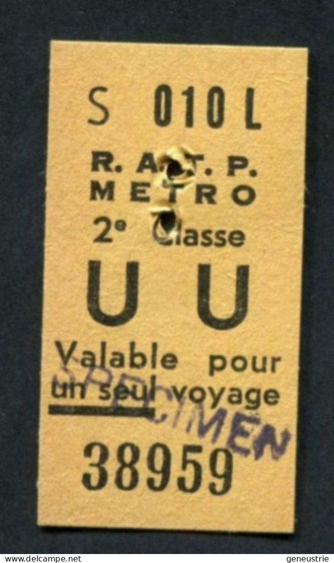 Ticket Neuf De Métro Parisien "SPECIMEN" RATP 1949 (2ème Classe UU) Métropolitain Paris - Europe