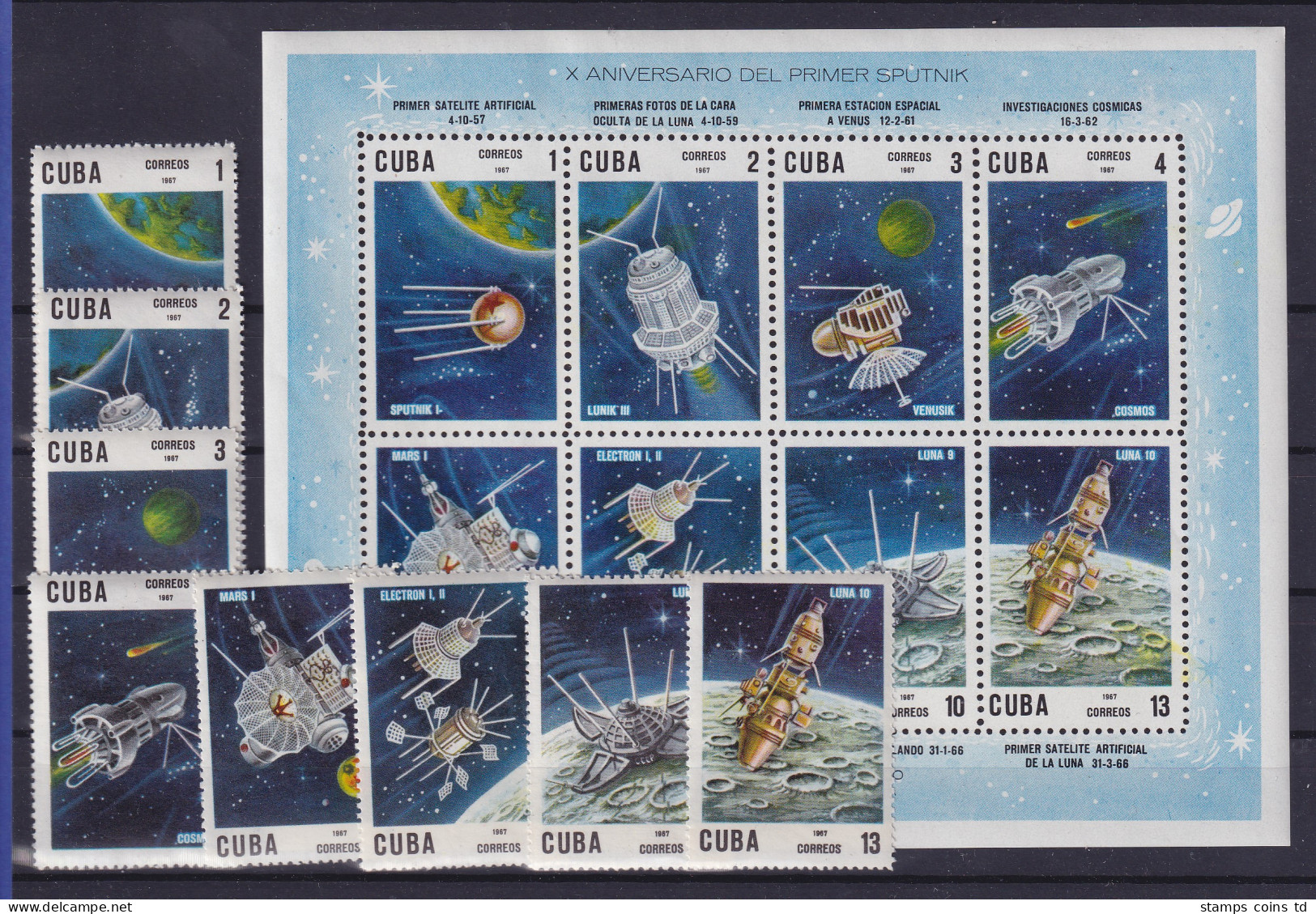 Kuba 1967 Raumfahrt Satelliten  Mi.-Nr. 1351-1358, Block 30 ** - Otros & Sin Clasificación