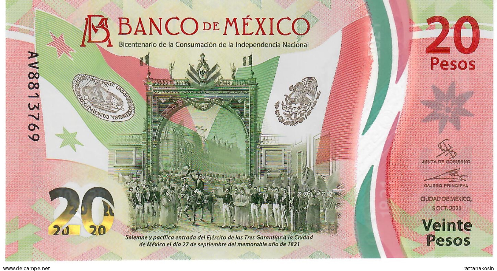 MEXICO NLP  20 PESOS 5.1. 2021 #AV Different Signature  UNC. - Mexique