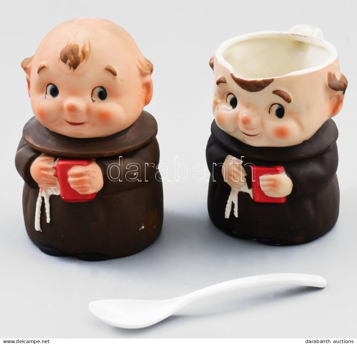 2 Db Biszkvit Porcelán Figurális Kiöntő és Cukortartó. Jelzés Nélkül, Hibátlan 12 Cm - Andere & Zonder Classificatie