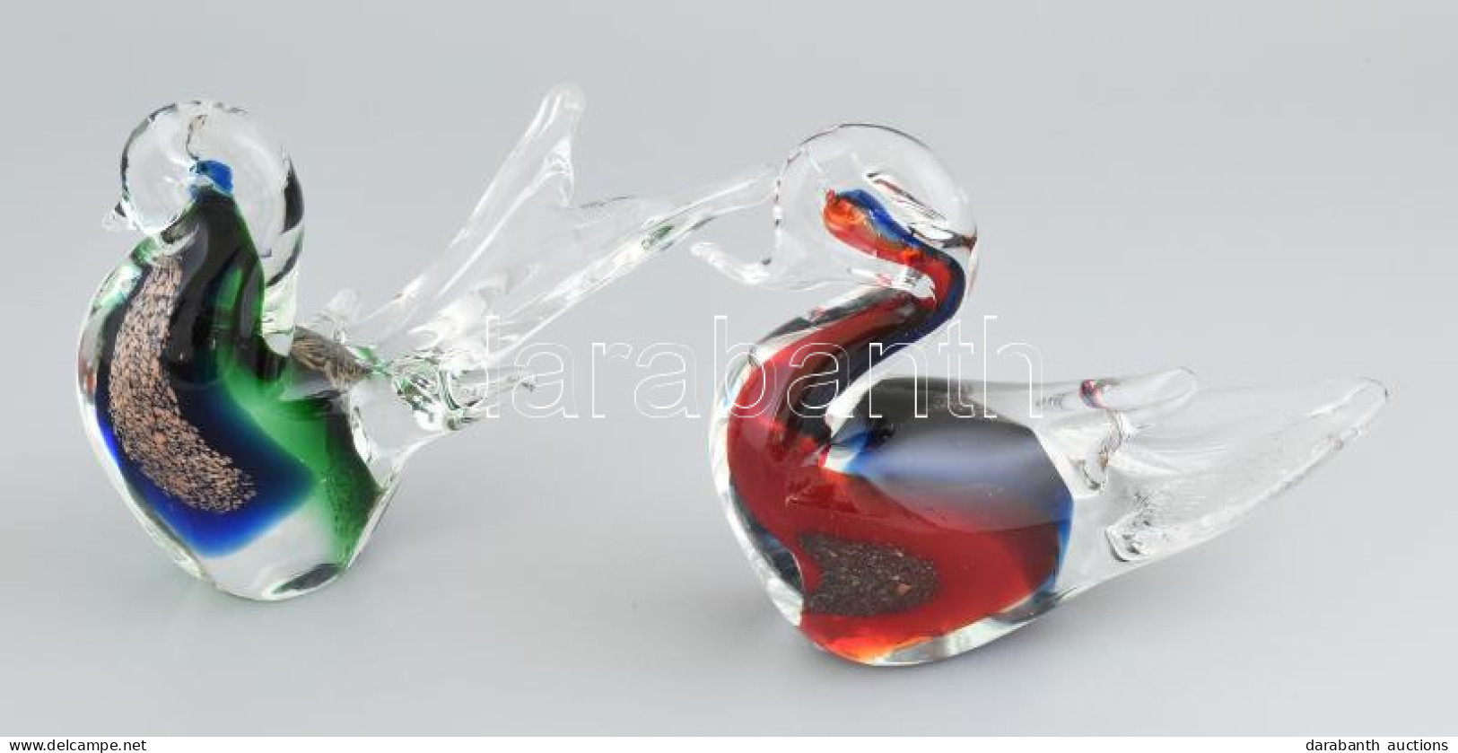 Murano: Madár Pár. Kézzel Készült üveg, Egyik Jelzett, Hibátlan állapotban, M: 15-16 Cm, H: 19-20 Cm, Gyűjtői Darab! - Glass & Crystal