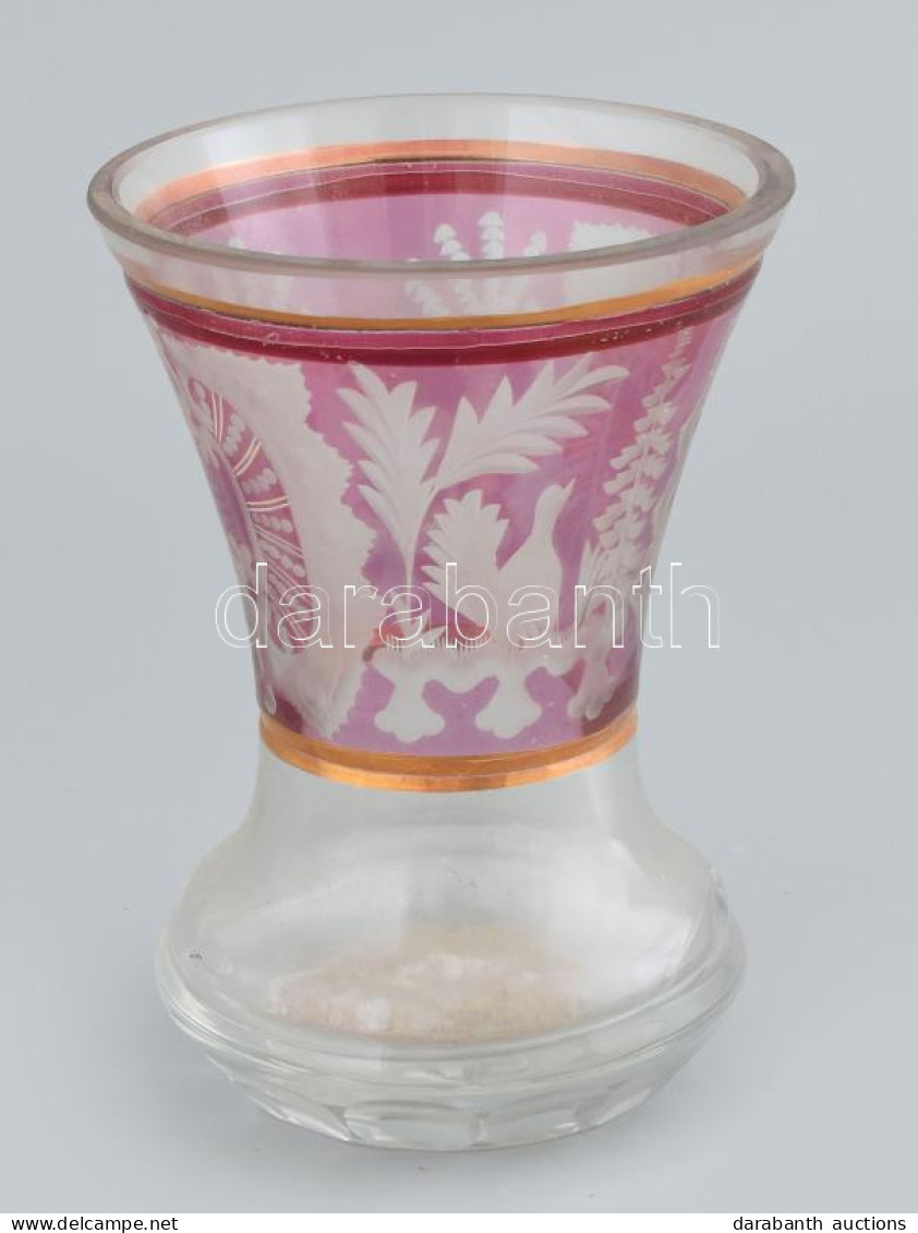 Biedermeier Talpas üveg Váza, Korának Megfelelő Kopásokkal, M: 14,5 Cm - Vidrio & Cristal