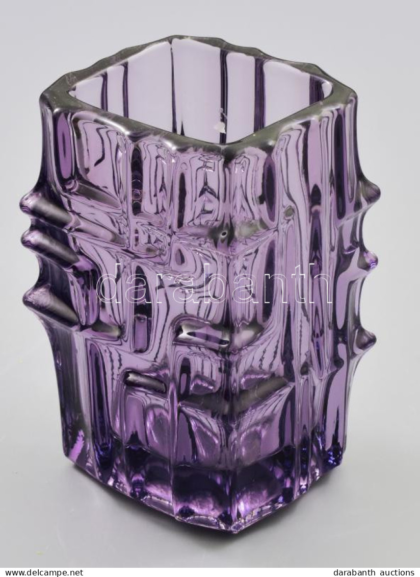 Vladislav Urban Design Cseh Lila üveg Váza, 1960 Körül, Jelzés Nélkül, M:14cm - Verre & Cristal