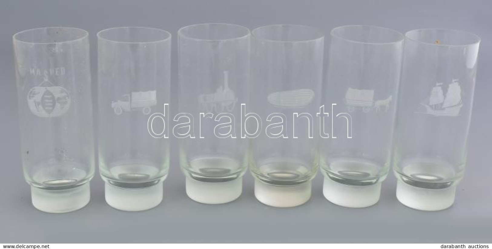 Masped Gravírozott üveg Pohárkészlet 6 Db Pohár, Mindegyiken Klf Közlekedési Eszközök Gravírozott Képével, Hibátlan, Ere - Glass & Crystal
