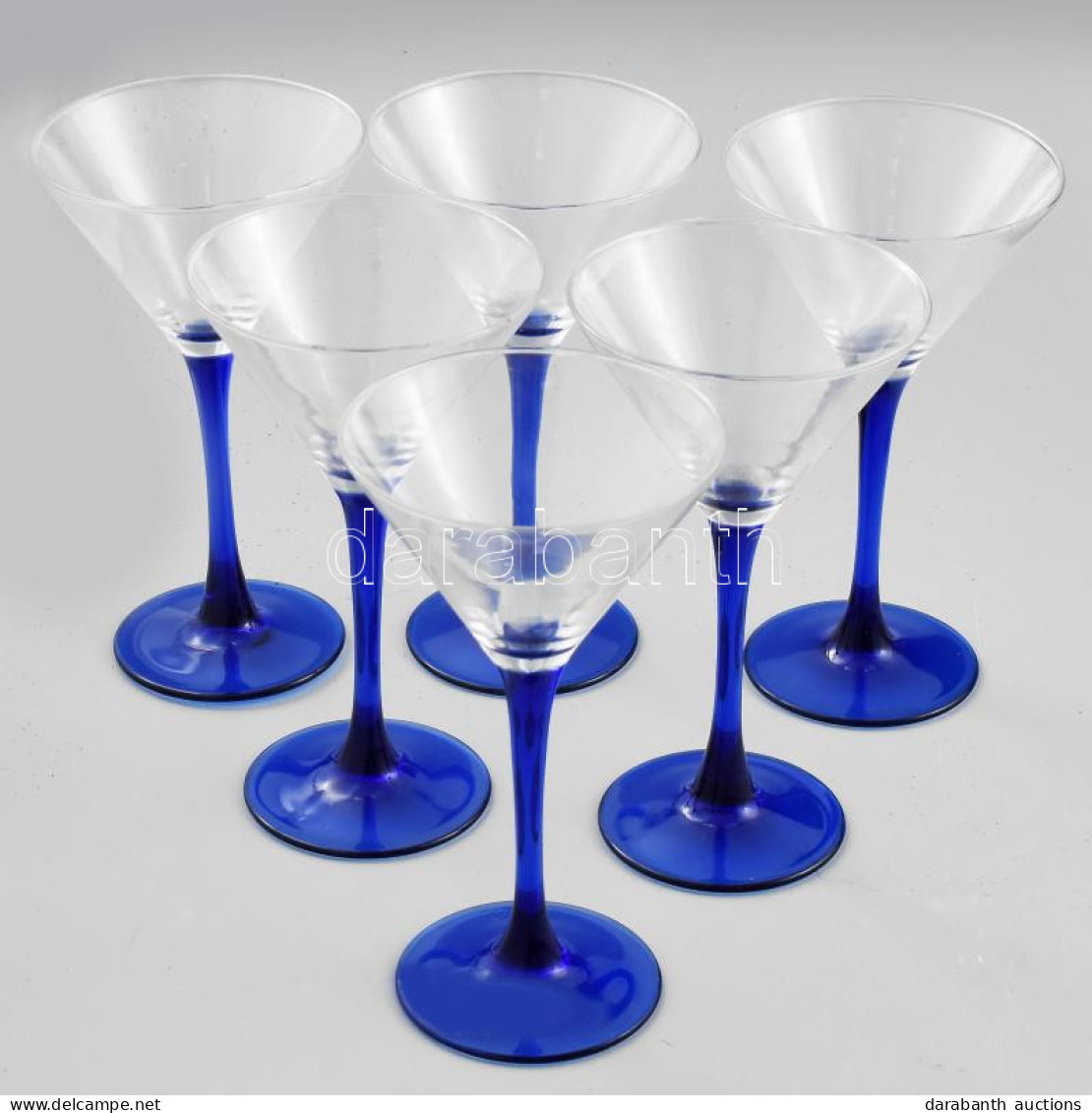 6 Db Kék Fehér Martinis, Koktélos Pohár. Hibátlan 16,5 Cm - Glass & Crystal