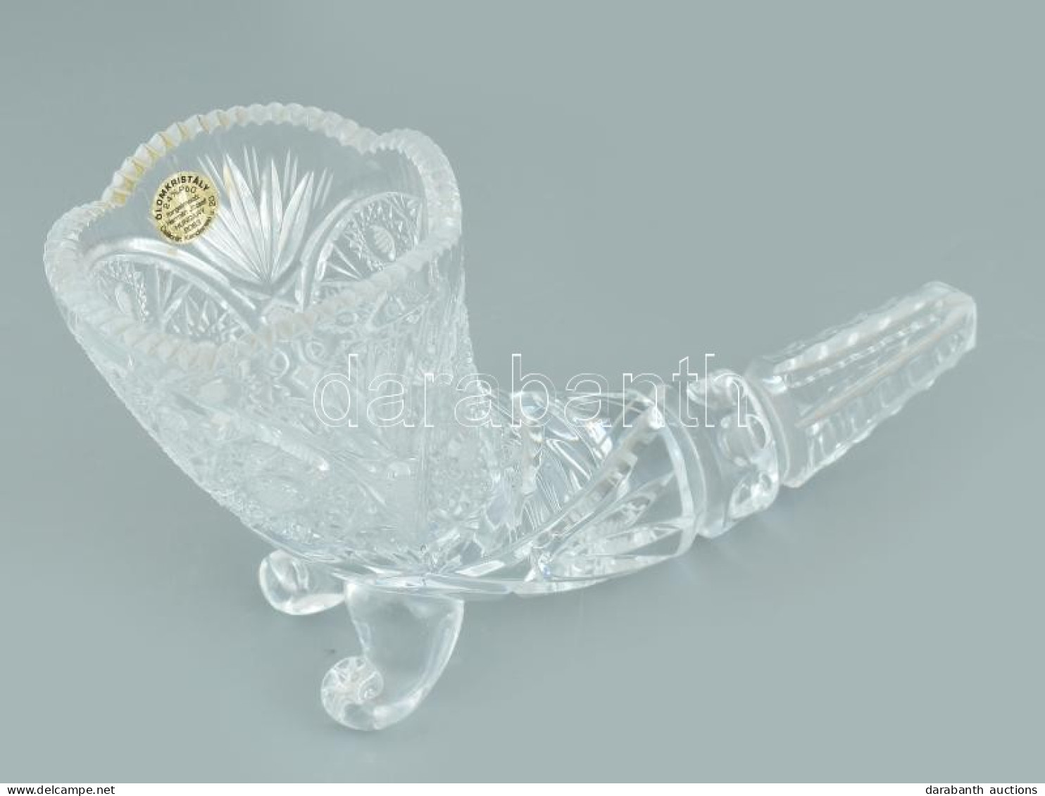 Ólomkristály Bőségszaru, Matricával Jelzett (Hermán József Csákvár), Metszett, Kopásnyomokkal, H: 20 Cm, M: 12,5 Cm - Glass & Crystal