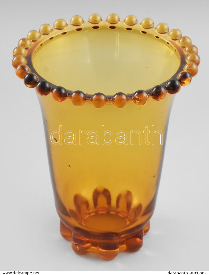 Antik Borostyánszínű üveg Váza, Jelzés Nélkül, Kis Kopással, M: 21,5 Cm - Verre & Cristal