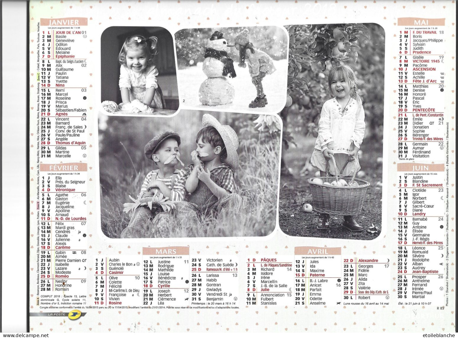 Calendrier 2018 Photos Enfants Qui Jouent Dehors (fillette Arrosoir, Panier De Pommes, Garçon Avion, Luge ... - Big : 2001-...