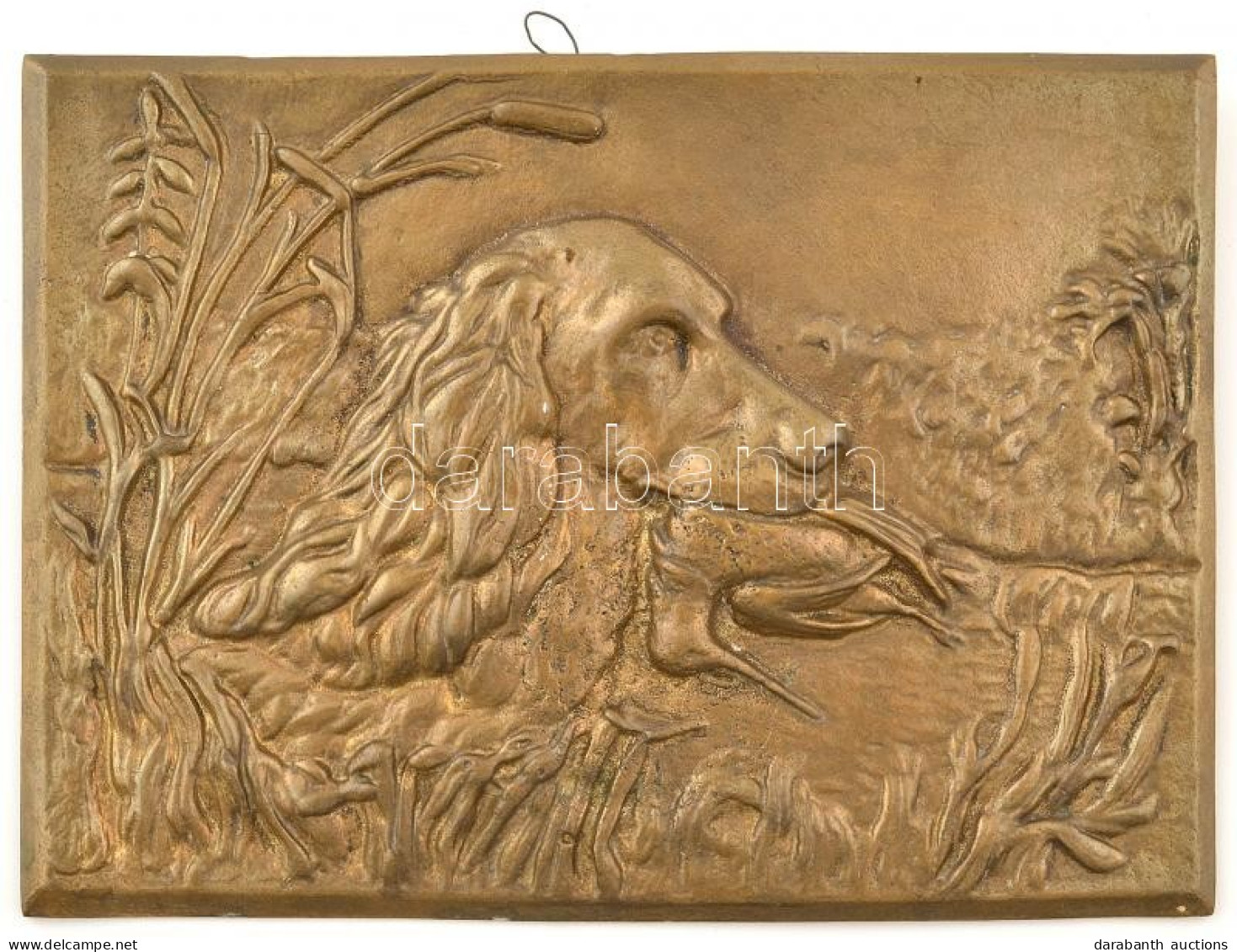 Vadász Kutya A Zsákmánnyal, Bronz Fali Kép 28x20 Cm - Other & Unclassified