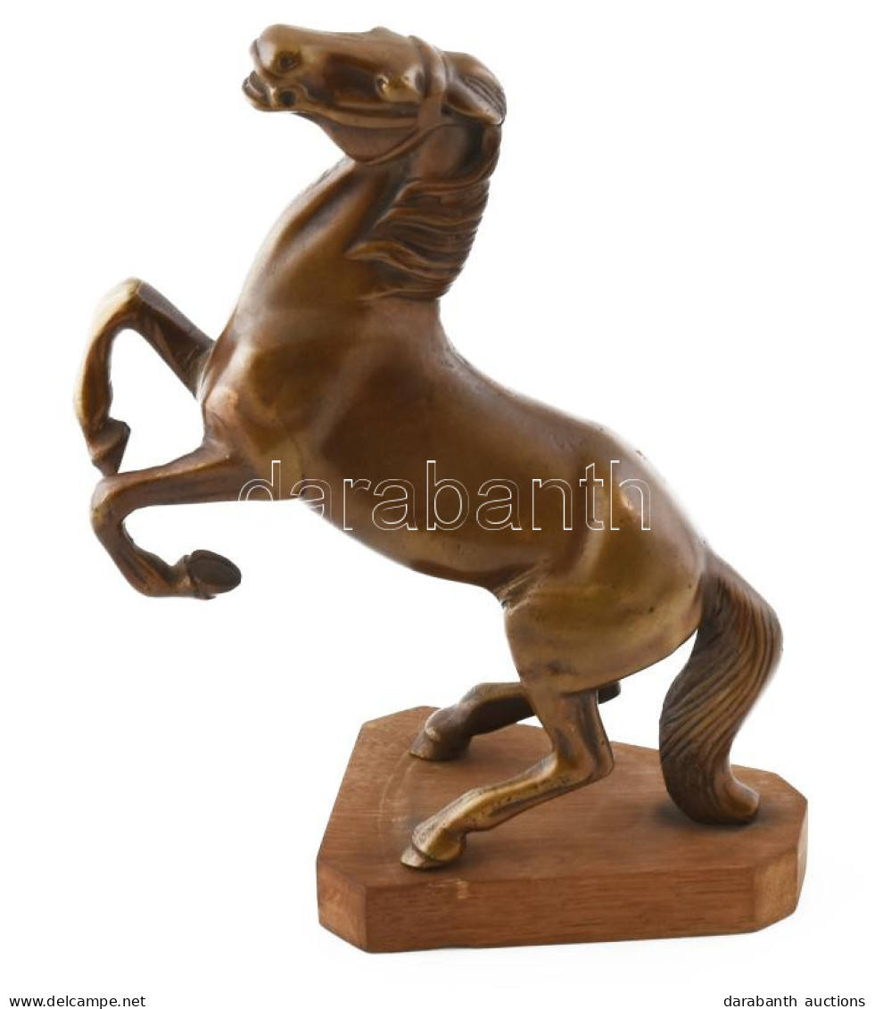 Bronz Ló Szobor, Fa Talapzaton, Jelzés Nélkül, Szép állapotban, M: 25 Cm - Autres & Non Classés