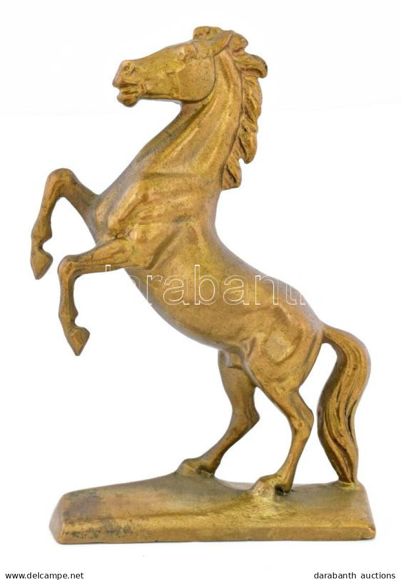 Ágaskodó Ló Figura, Tömör Bronz, Tüziaranyozott, Jelzés Nélkül, Szép állapotban, M: 26,5 Cm - Sonstige & Ohne Zuordnung