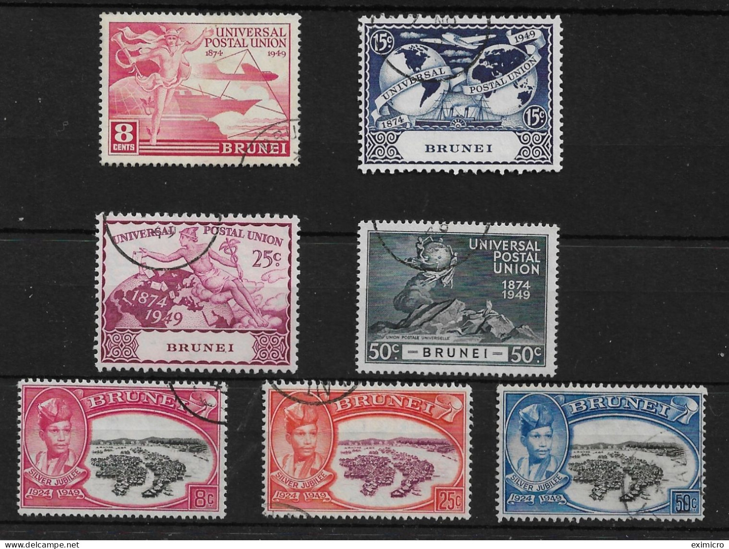 BRUNEI 1949 SULTAN'S JUBILEE AND UPU SETS SG 93/99 FINE USED Cat £17.50 - Brunei (...-1984)