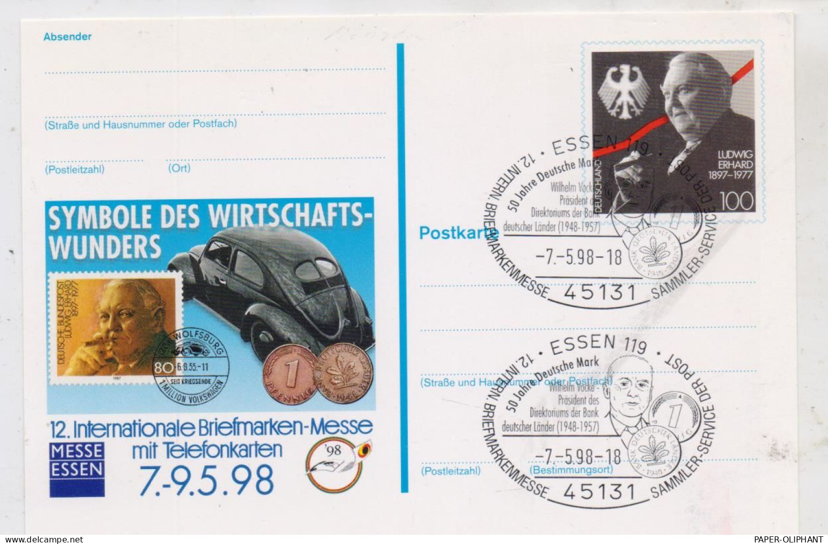MÜNZEN - Sonderstempel, 50 Jahre Deutsche Mark, Essen 1998 - Monnaies (représentations)